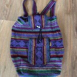 Pinzon Mexican Textile Woven Colorful Hippie Boho Backpack EUC